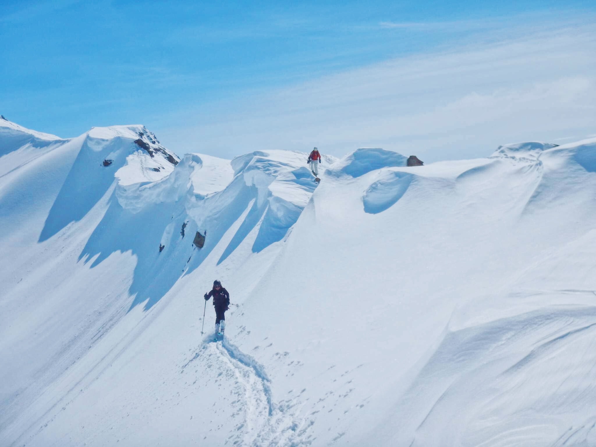 Walking on a ridge line in the snow